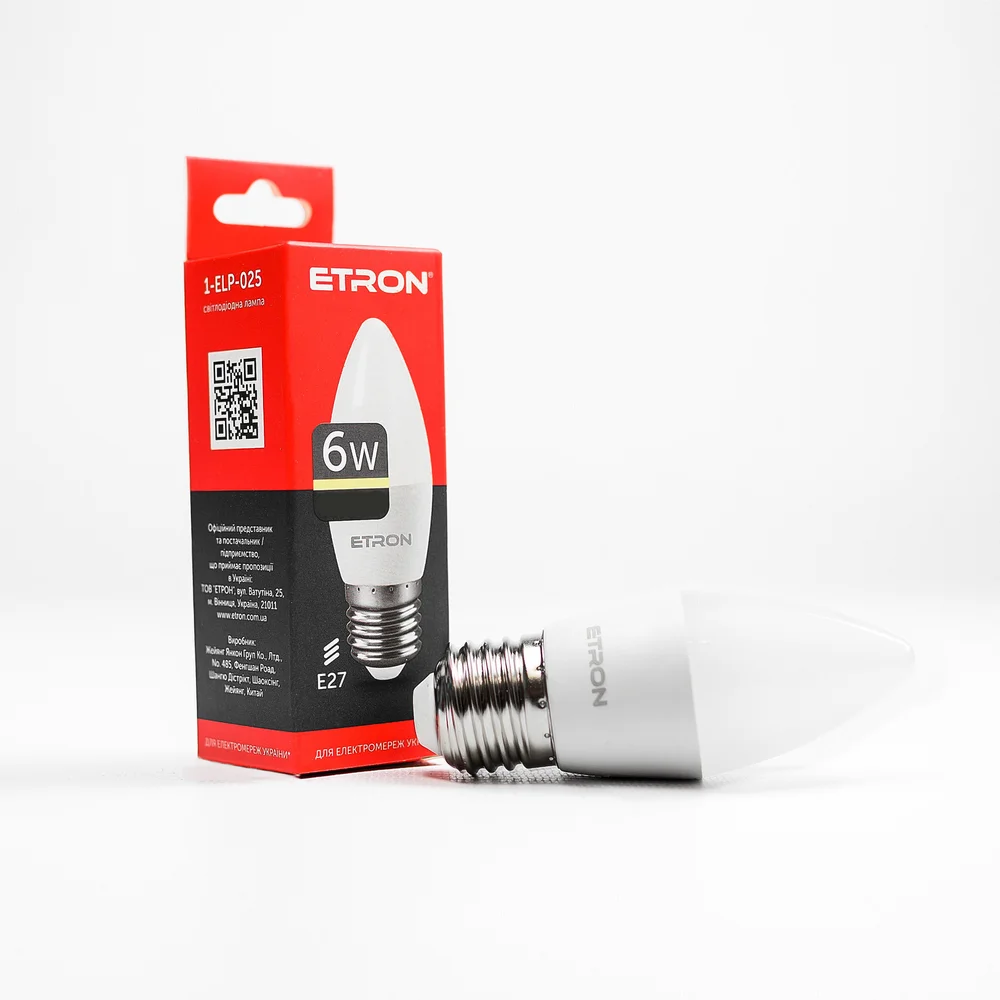 Світлодіодна LED лампа ETRON 6W C37 3000K 220V E27 тепле світло 1-ELP-025