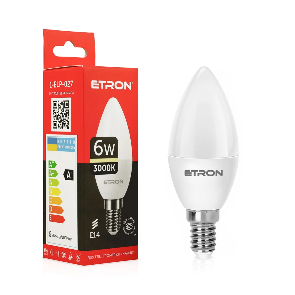 Светодиодная LED лампа ETRON 6W C37 3000K 220V E14 теплый свет 1-ELP-027