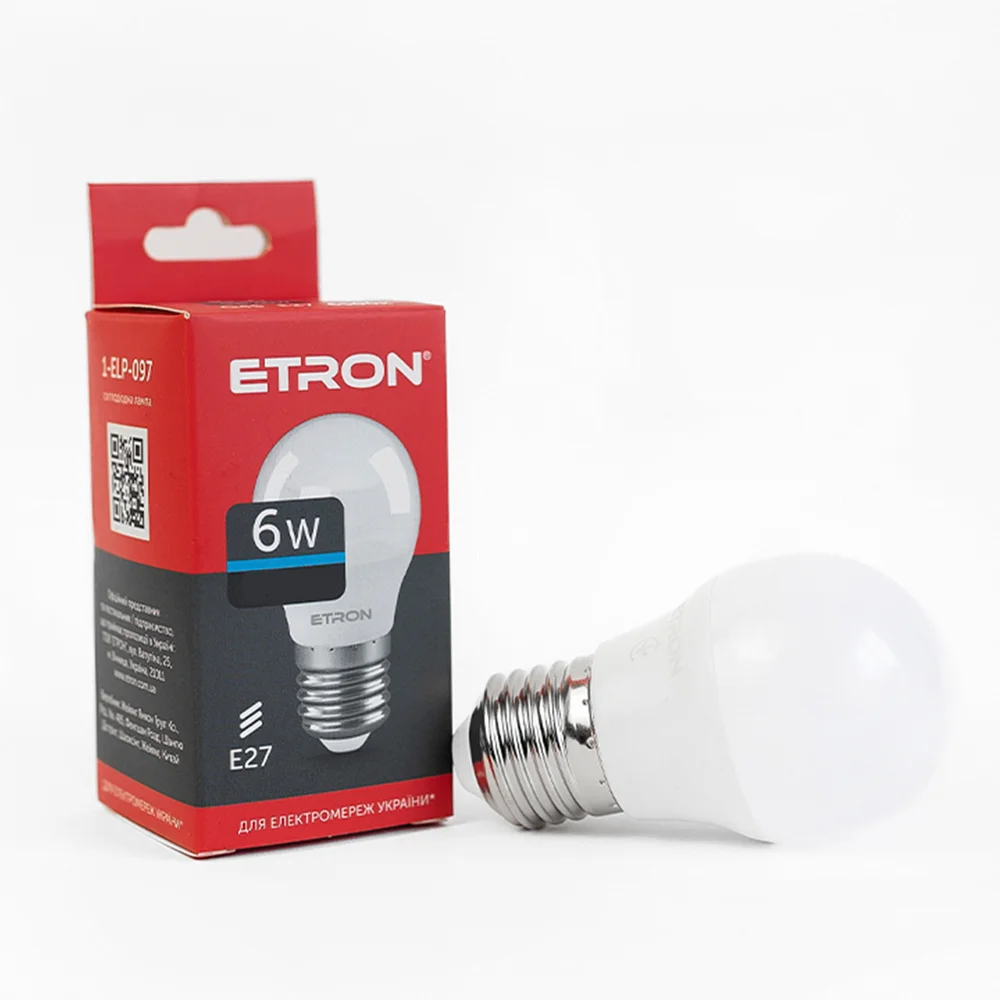 Світлодіодна LED лампа ETRON 6W G45 6500K 220V E27 холодне світло 1-ELP-097