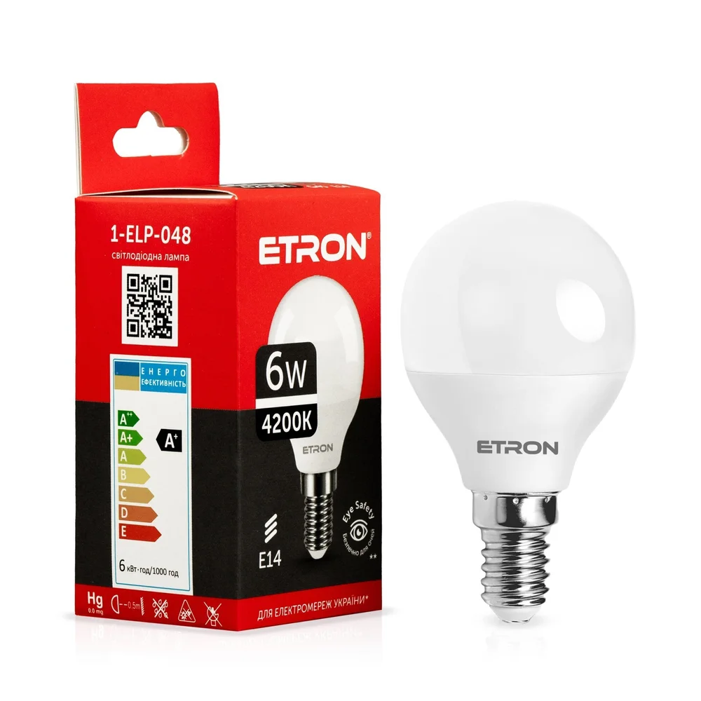 Светодиодная LED лампа ETRON 6W G45 4200K 220V E14 дневной свет 1-ELP-048