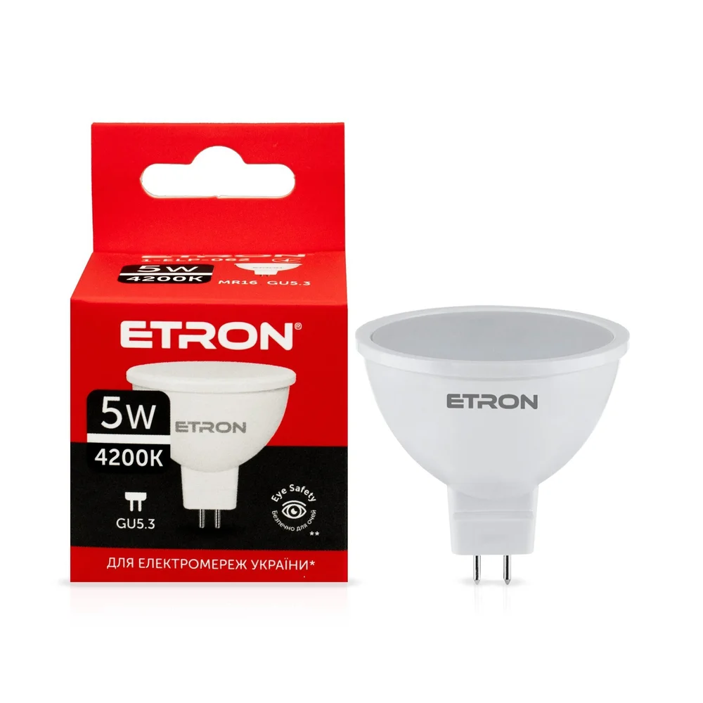 Світлодіодна LED лампа ETRON 5W MR16 4200K 220V GU5.3 денне світло 1-ELP-062