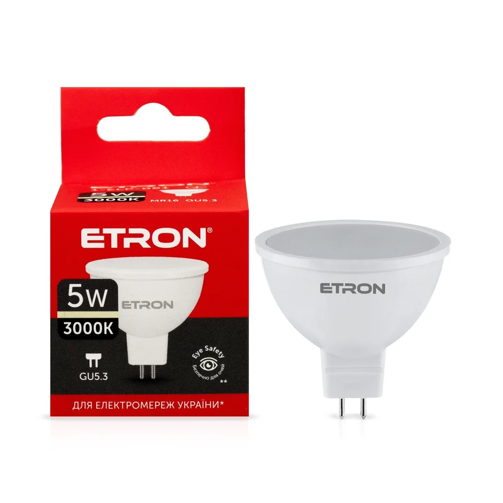 Світлодіодна LED лампа ETRON 5W MR16 3000K 220V GU5.3 тепле світло 1-ELP-061