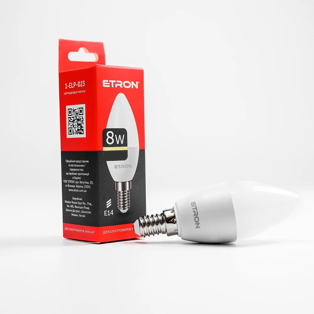 Світлодіодна LED лампа ETRON 8W C37 3000K 220V E14 тепле світло 1-ELP-023