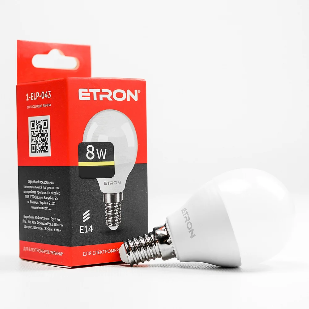 Світлодіодна LED лампа ETRON 8W G45 3000K 220V E14 тепле світло 1-ELP-043