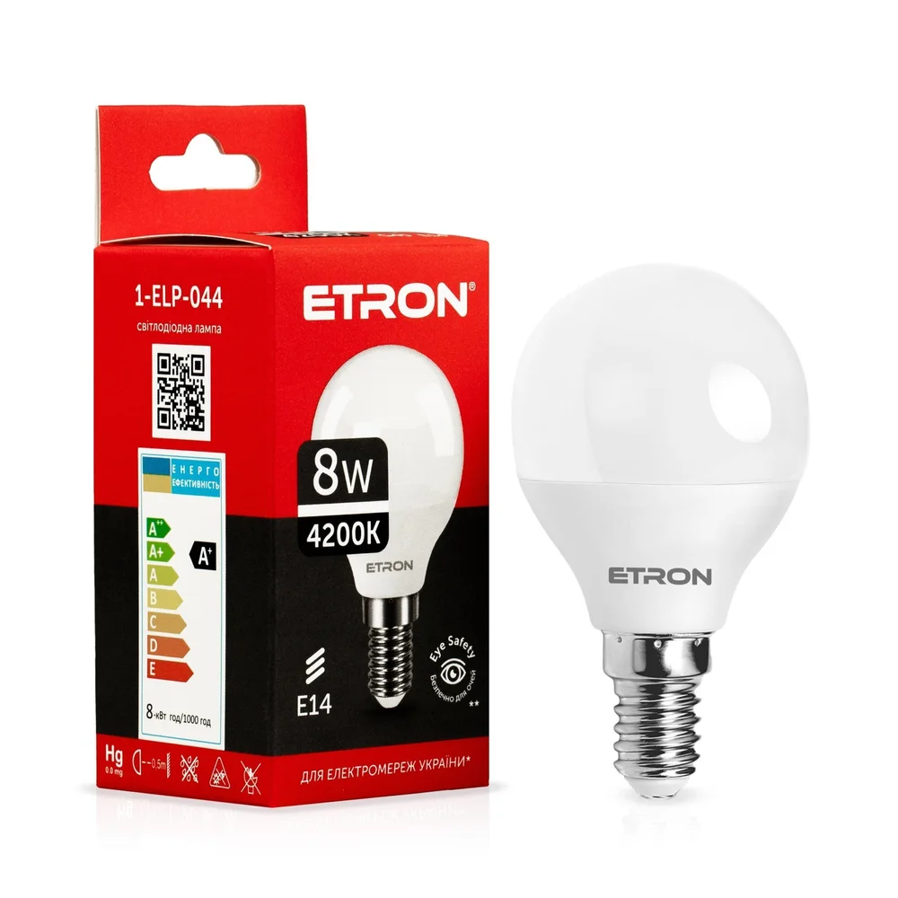 Світлодіодна LED лампа ETRON 8W G45 4200K 220V E14 денне світло 1-ELP-044