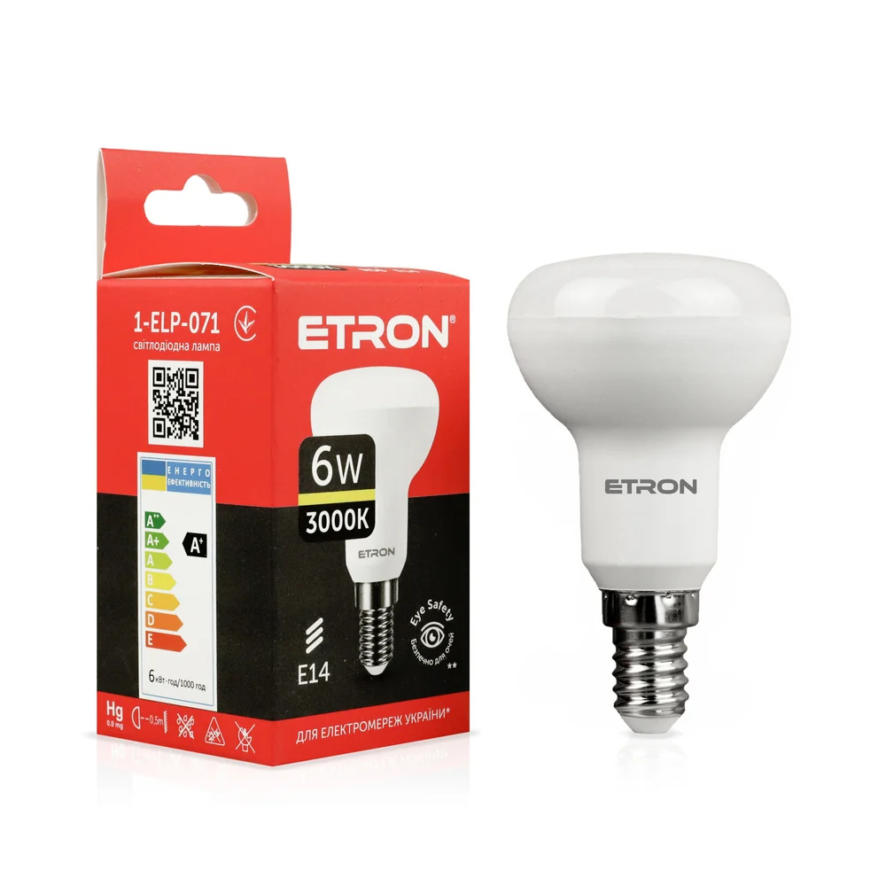 Світлодіодна LED лампа ETRON 6W R50 3000K 220V E14 тепле світло 1-ELP-071