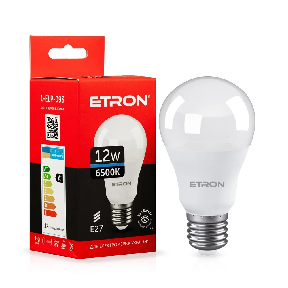 Світлодіодна LED лампа ETRON 12W A60 6500K E27 холодне світло 1-ELP-093