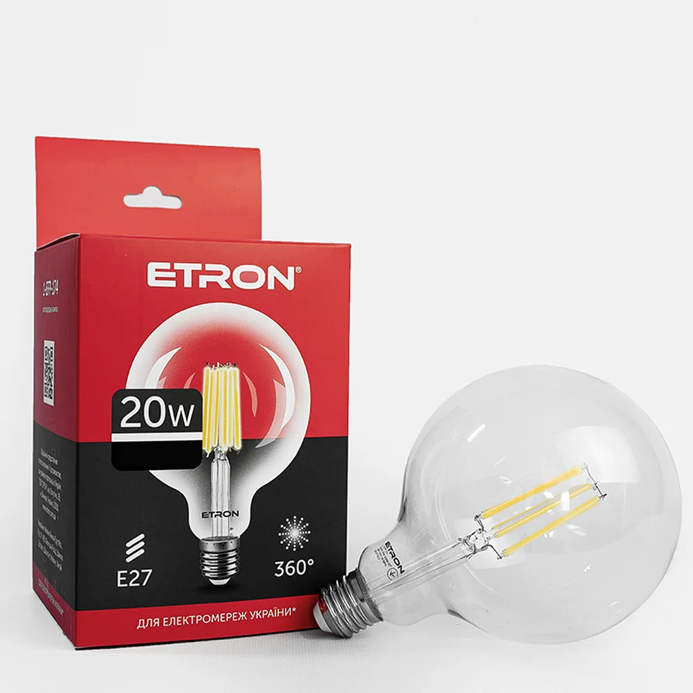 Світлодіодна філаментна лампа ETRON G125 20W E27 4200K нейтральне світло, прозора