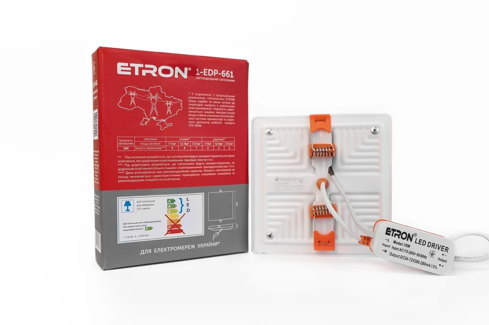 Светодиодный светильник ETRON Decor 1-EDP-661 18W 5000К IP20 квадрат
