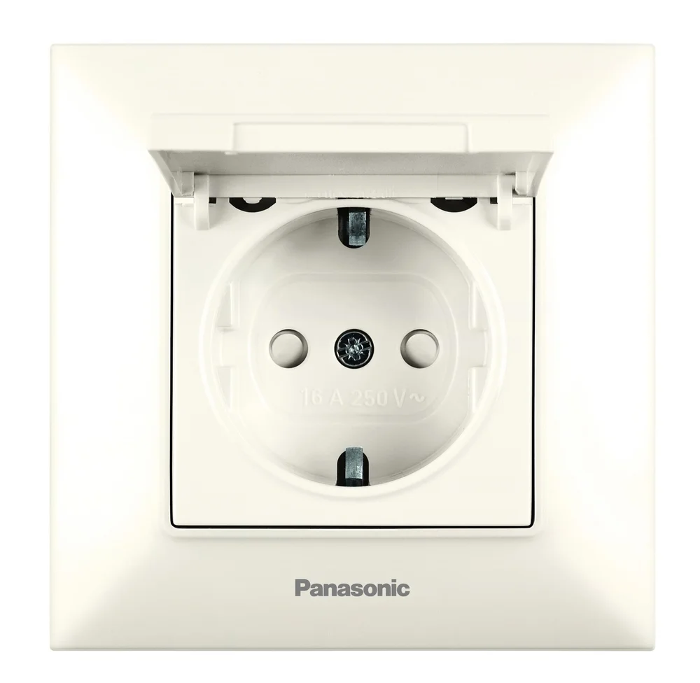 Розетка з заземленням та кришкою Panasonic Arkedia Slim крем WNTC0210-2BG