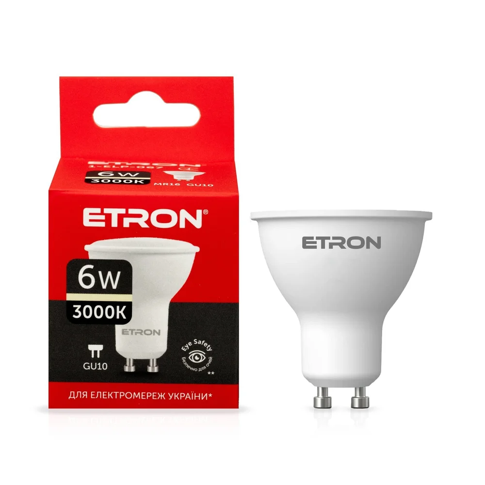 Світлодіодна LED лампа ETRON 6W MR16 3000K 220V GU10 тепле світло 1-ELP-067