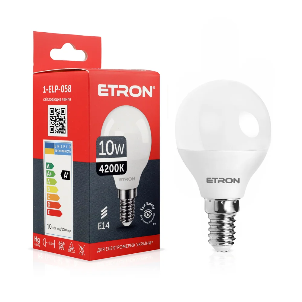 Світлодіодна LED лампа ETRON 10W G45 4200K 220V E14 денне світло 1-ELP-058