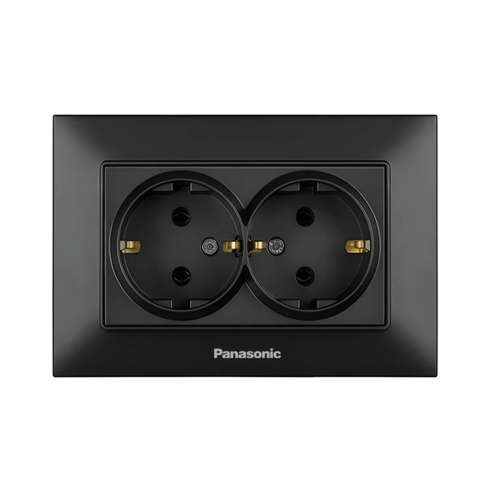 Розетка подвійна з заземленням Panasonic Arkedia Slim чорна (WNTC0205-2BL)