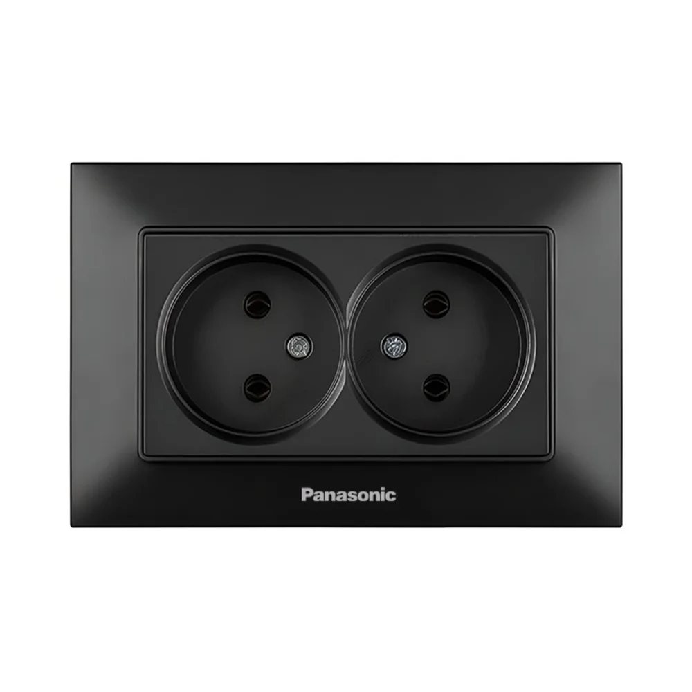 Розетка подвійна без заземлення Panasonic Arkedia Slim чорна (WNTC0204-2BL)
