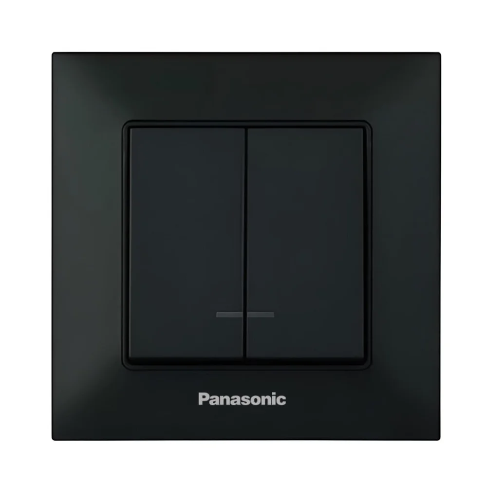 Выключатель Panasonic Arkedia Slim двухклавишный Черный с подсветкой (WNTC0110-2BL)
