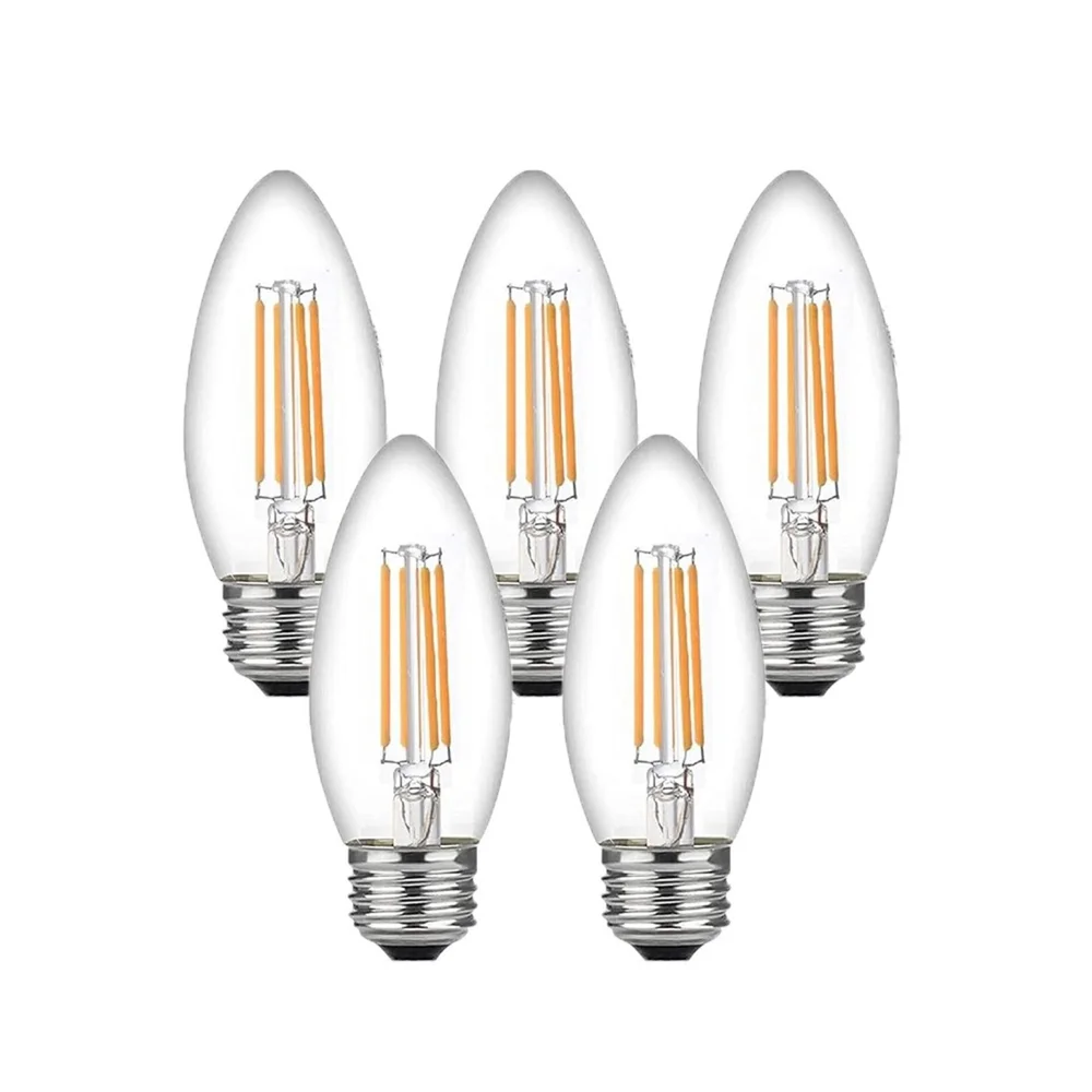 Комплект LED філаментних ламп ETRON C37 E27 4W 4200K, біле світло, 5 шт, 220V, прозорі