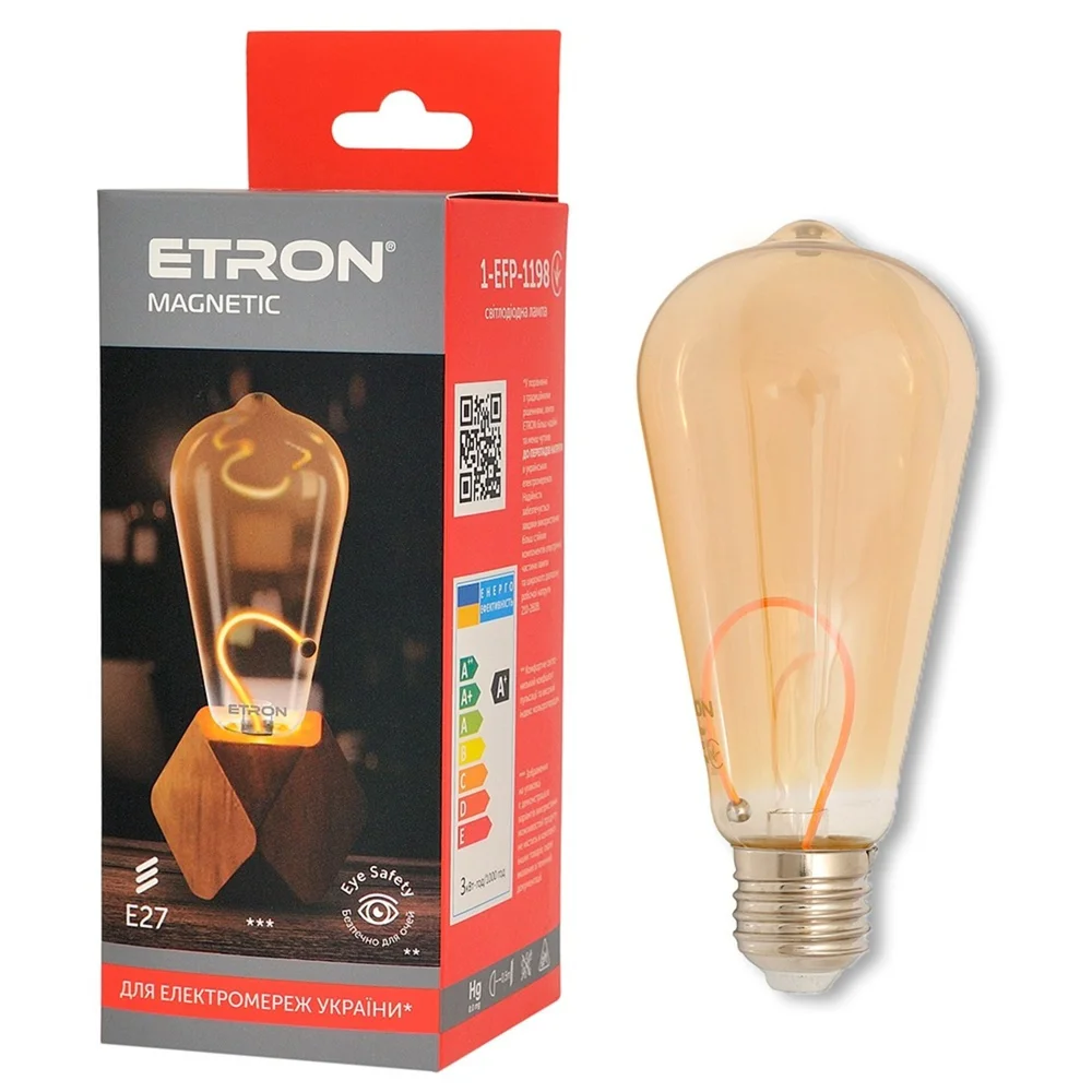 Светодиодная филаментная лампа ETRON Filament Magnetic 1-EFP-1198 3W 1800K ST64 E27 Golden