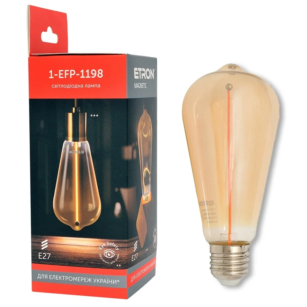 Светодиодная филаментная лампа ETRON Filament Magnetic 1-EFP-1198 3W 1800K ST64 E27 Golden