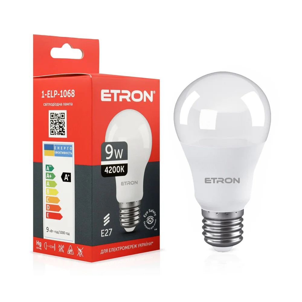 Світлодіодна LED лампа ETRON A60 9W 4200K E27 1-ELP-1068