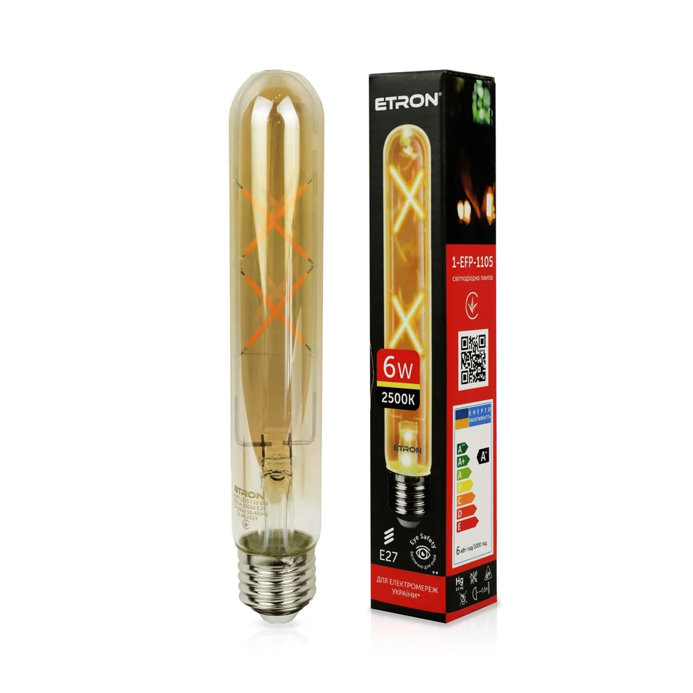 Светодиодная филаментная лампа ETRON 1-EFP-1105 6W 2500K T30 E27 Golden позолоченное стекло