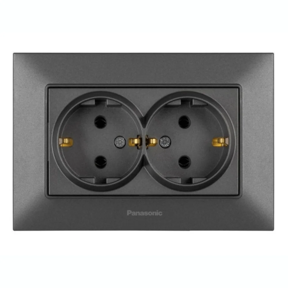 Розетка подвійна з заземленням Panasonic Arkedia Slim Дим WNTC0205-2DG