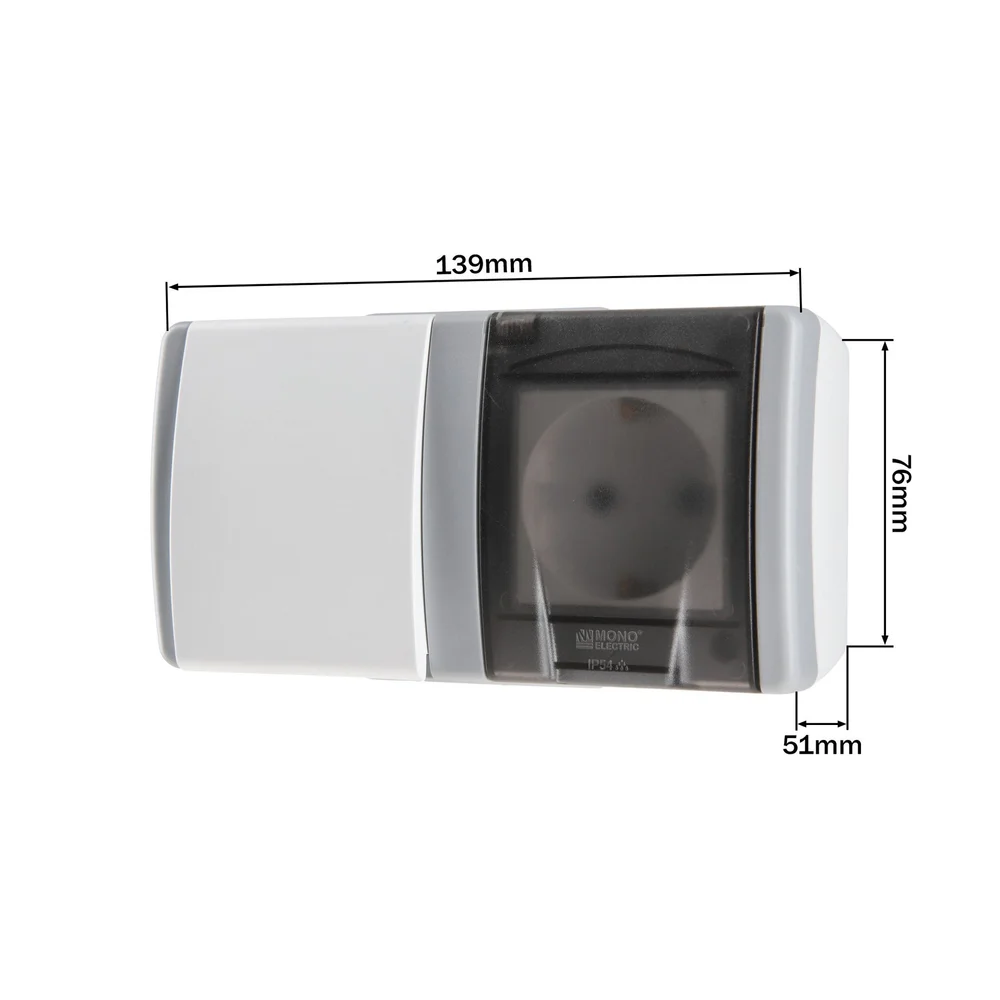 Вимикач одноклавішний + розетка з заземленням і кришкою Mono Electric OCTANS IP54