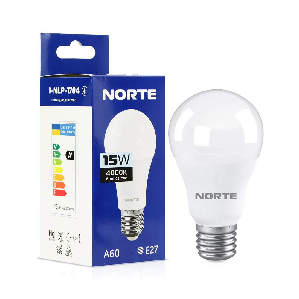 Світлодіодна LED лампа NORTE 15Вт E27 A65 4000K (1-NLP-1704)