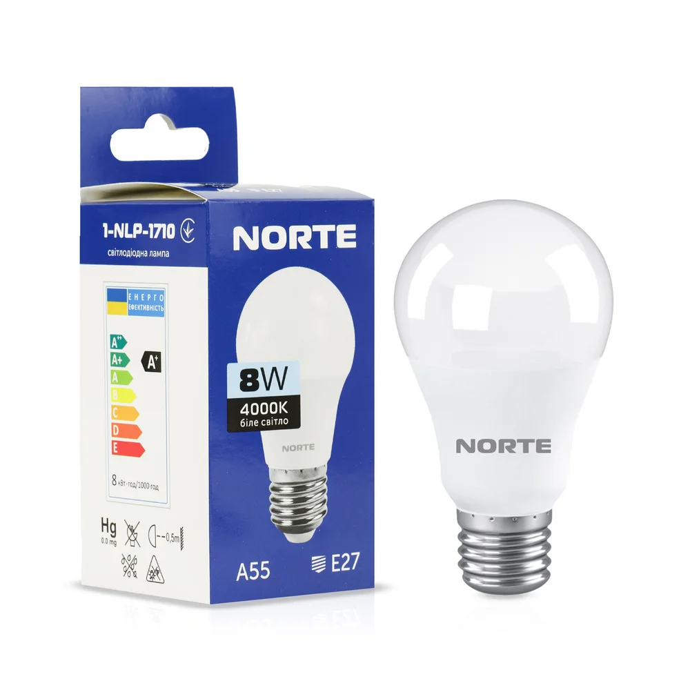 Светодиодная LED лампа NORTE 8Вт E27 A55 4000K (1-NLP-1710)