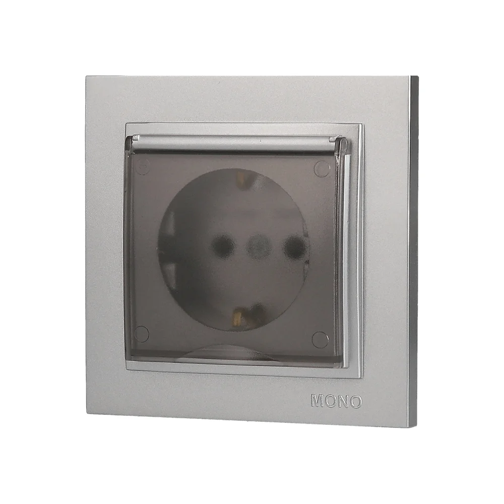 Розетка с заземлением и крышкой Mono Electric DESPINA серебро 102-212121-118