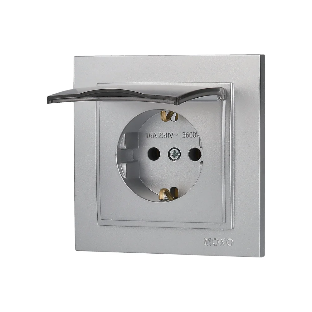 Розетка с заземлением и крышкой Mono Electric DESPINA серебро 102-212121-118