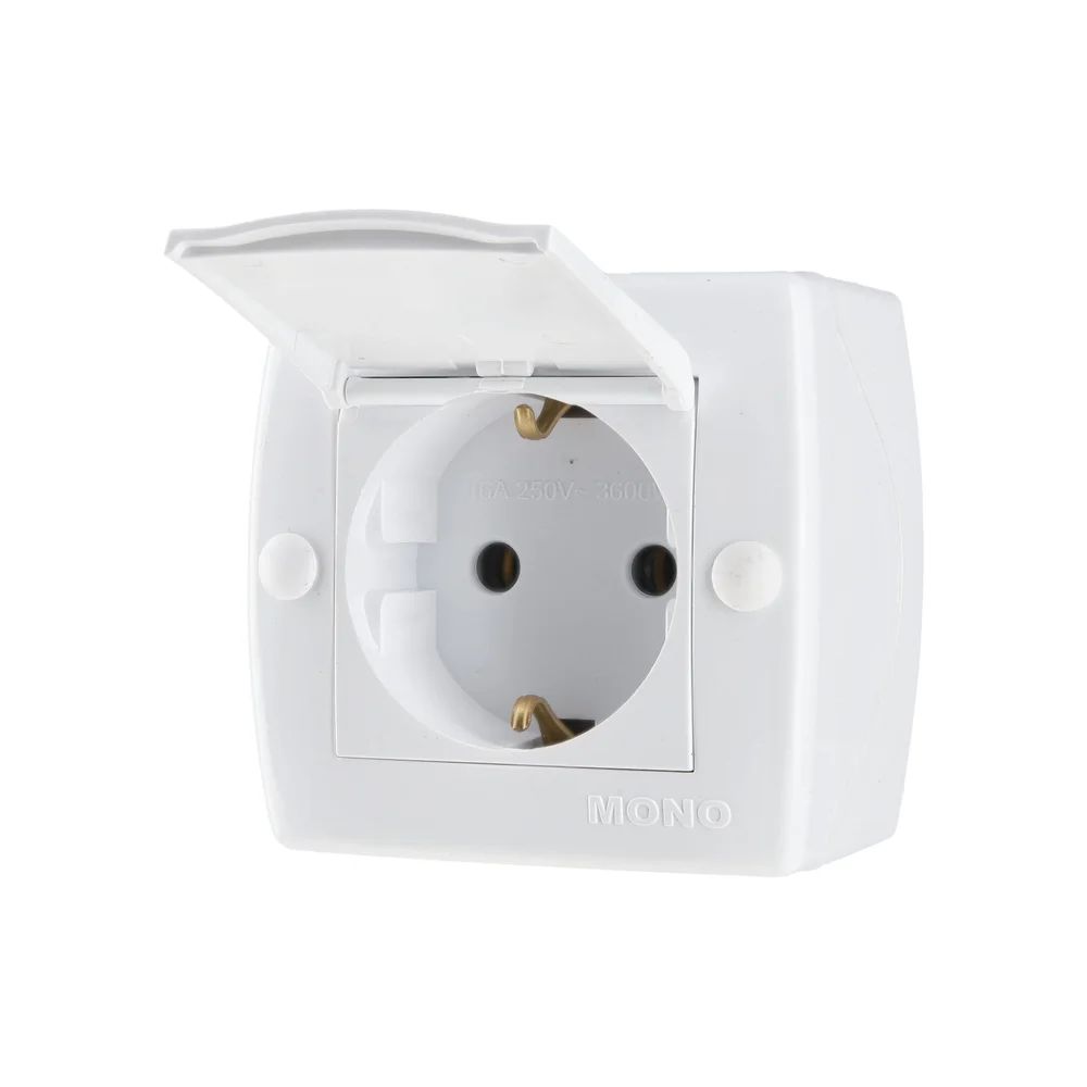 Розетка з заземленням та кришкою Mono Electric OCTANS IP20 біла