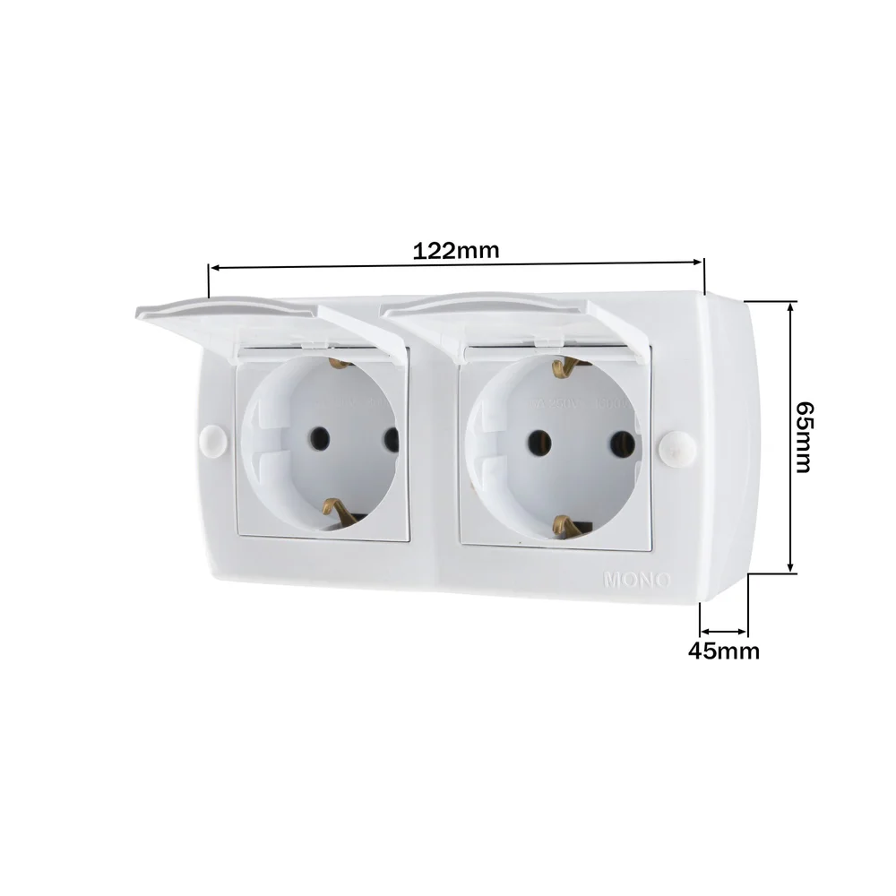 Розетка подвійна з заземленням та кришкою Mono Electric OCTANS IP20 біла