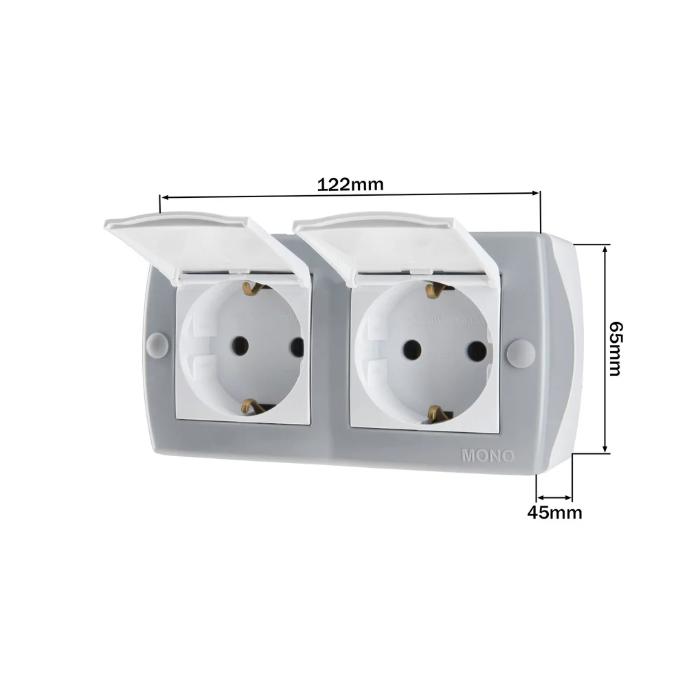 Розетка подвійна з заземленням та кришкою Mono Electric OCTANS IP20 сіра
