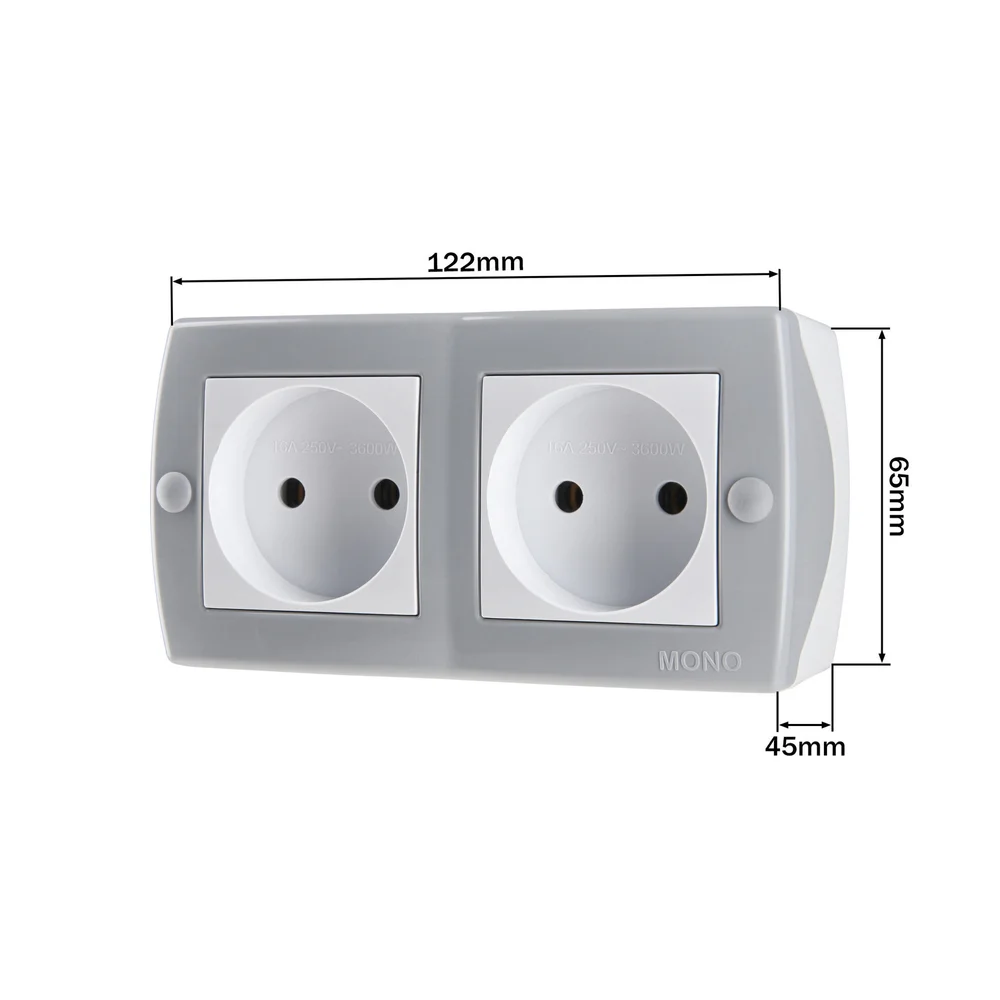 Розетка подвійна без заземлення Mono Electric OCTANS IP20 сіра