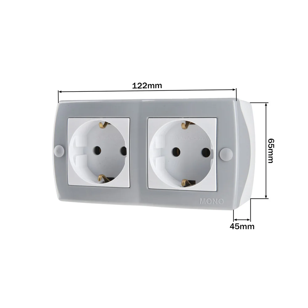 Розетка подвійна з заземленням Mono Electric OCTANS IP20 сіра