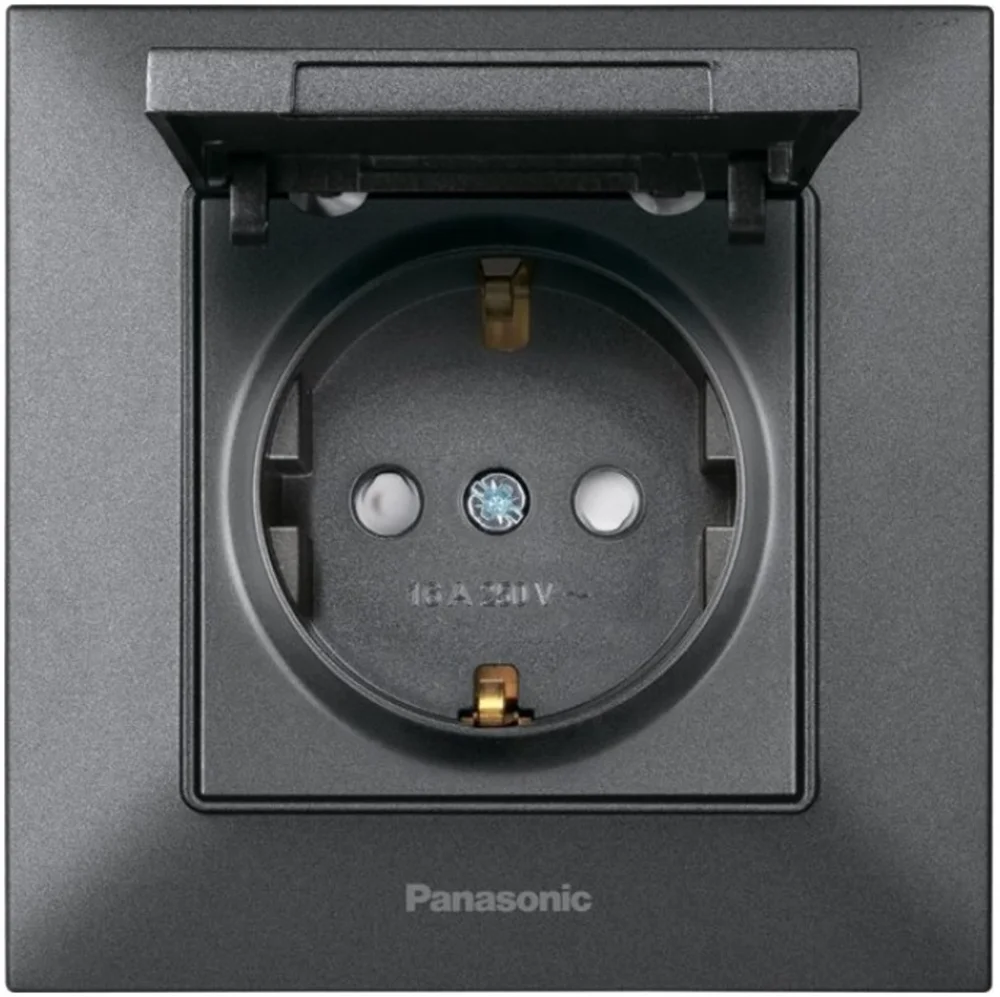 Розетка з заземленням та кришкою Panasonic Arkedia Slim Дим WNTC0210-2DG