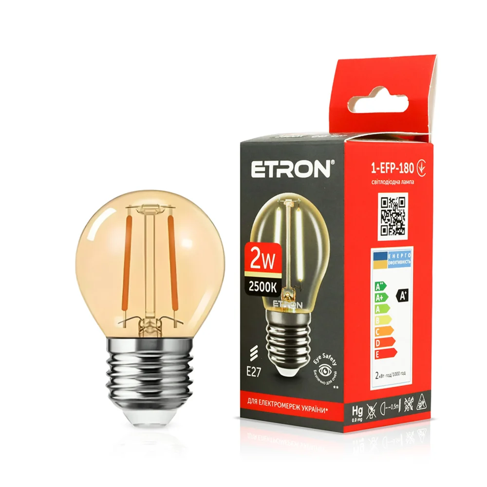 Светодиодная филаментная лампа ETRON Filament 1-EFP-180 2Вт 2500K G45 E27 золото