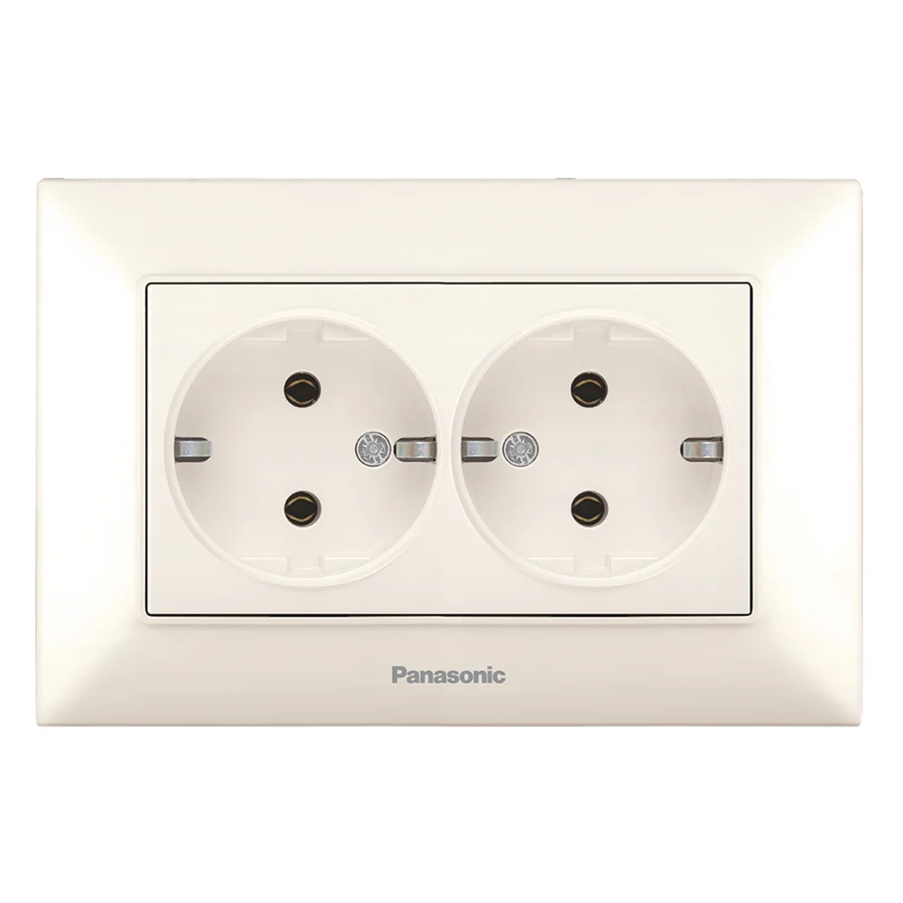 Розетка подвійна з заземленням Panasonic Arkedia Slim крем WNTC0205-2BG