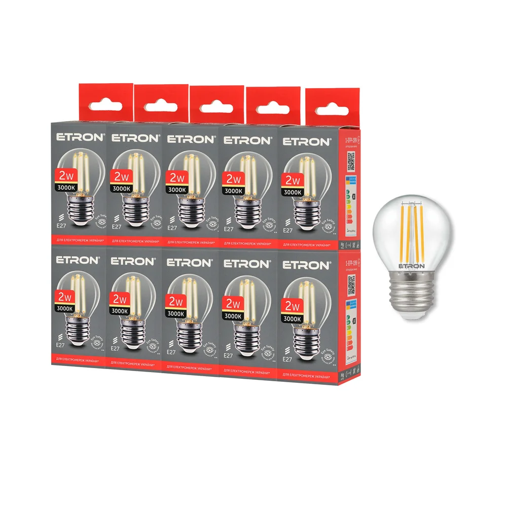 Комплект філаментних ламп ETRON Filament 10 шт 1-EFP-199 2W 3000K G45 E27 тепле світло