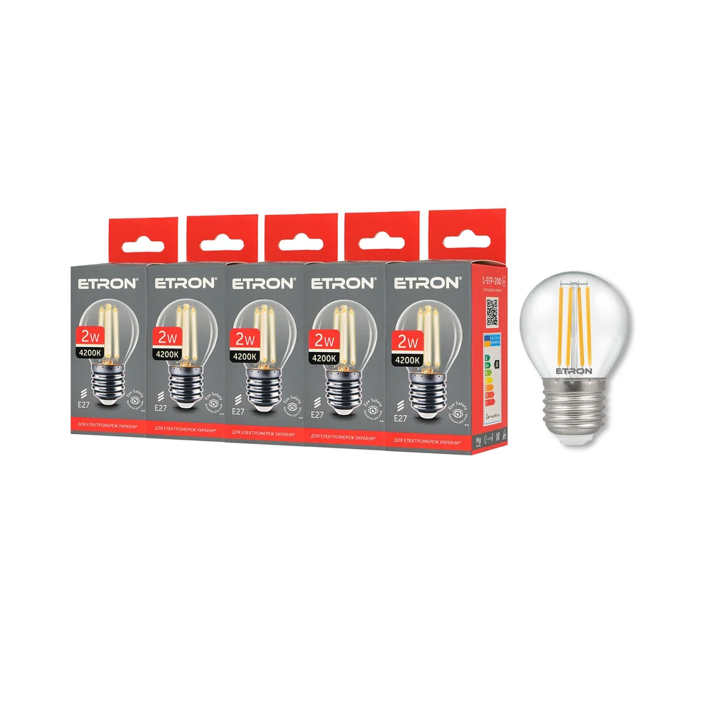 Комплект філаментних ламп ETRON Filament 5 шт 1-EFP-200 2W 4200K G45 E27 біле світло