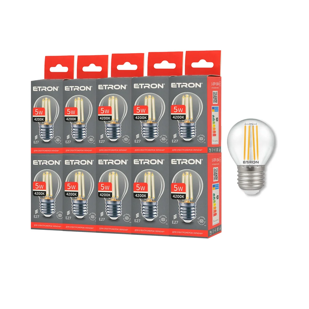 Комплект філаментних ламп ETRON Filament 10 шт 1-EFP-154 G45 E27 5W 4200K Біле світло
