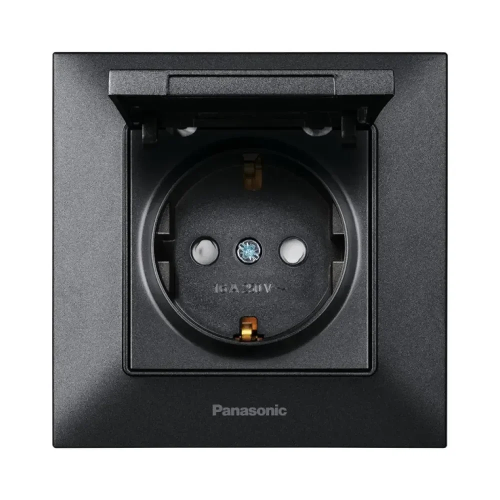 Розетка Panasonic Arkedia Slim із заземленням та кришкою Чорна (WNTC0210-2BL)