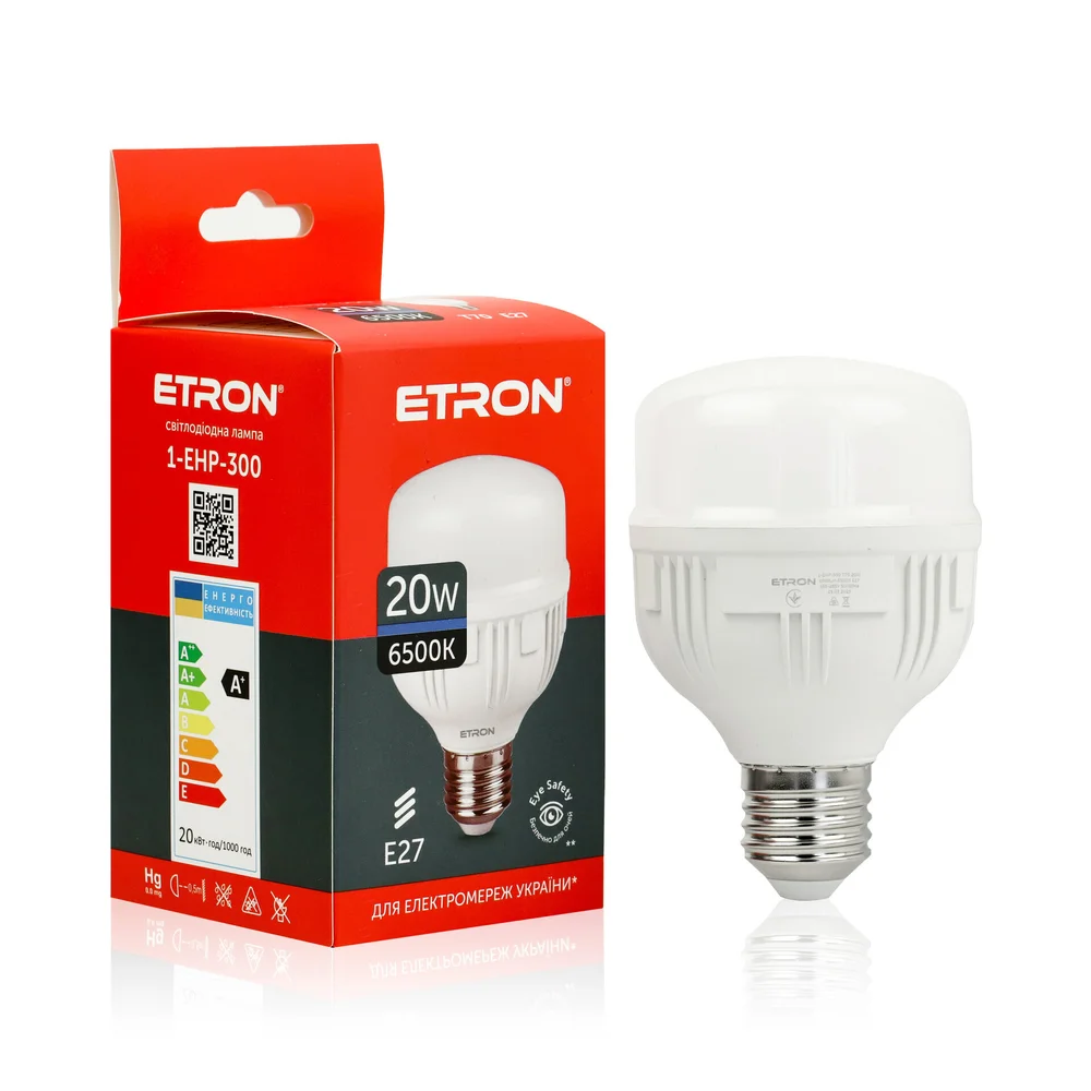 Лампа светодиодная высокомощная ETRON 20W T70 6500K 220V E27 холодный свет