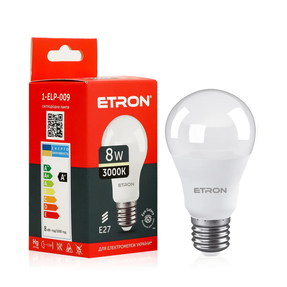 Світлодіодна LED лампа ETRON 8W A55 3000K E27 тепле світло 1-ELP-009