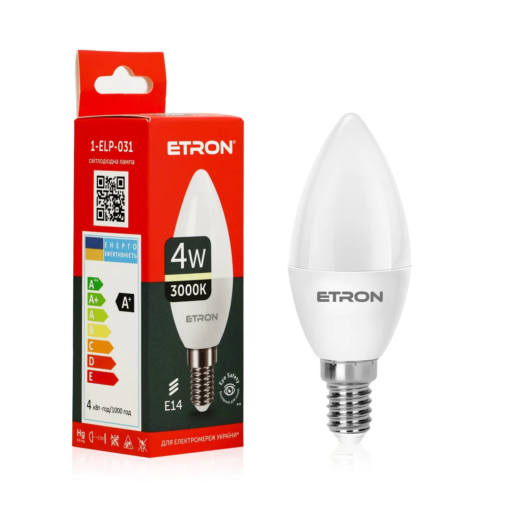 Светодиодная LED лампа ETRON 4W C37 3000K 220V E14 теплый свет 1-ELP-031