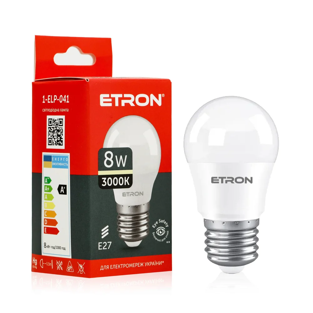 Світлодіодна LED лампа ETRON 8W G45 3000K 220V E27 тепле світло 1-ELP-041