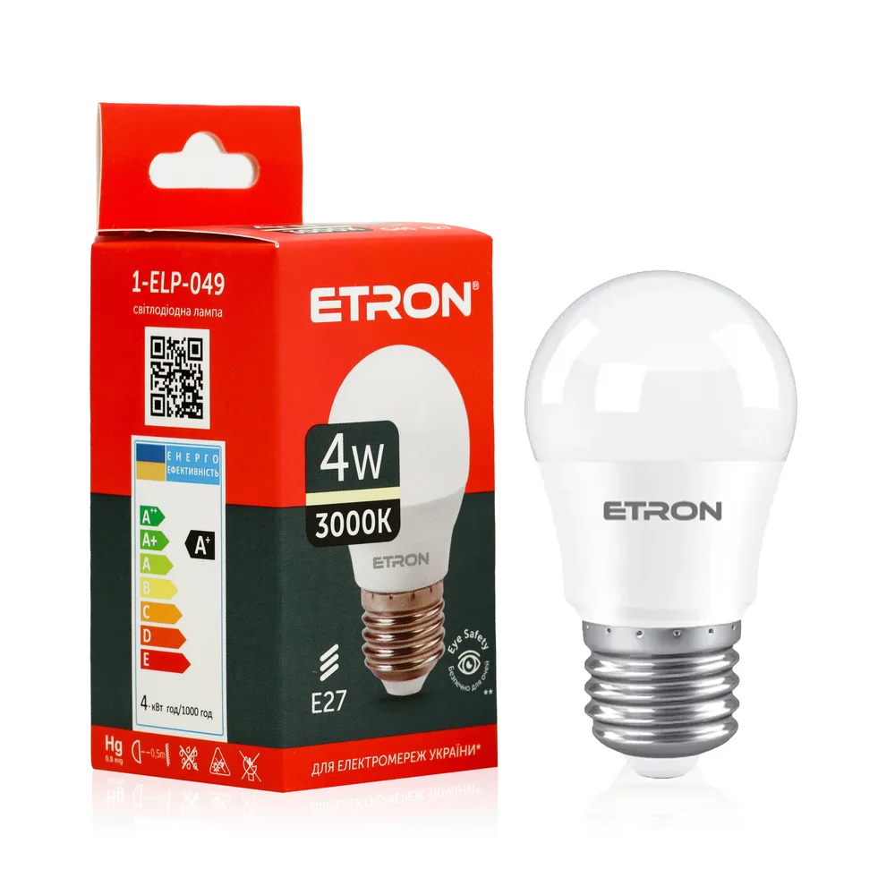 Светодиодная LED лампа ETRON 4W G45 3000K 220V E27 теплый свет 1-ELP-049