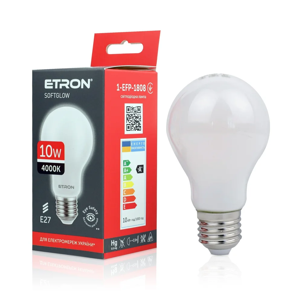 Светодиодная филаментная лампа ETRON SoftGlow A60 10W 4000K E27 матовая колба (1-EFP-1808)