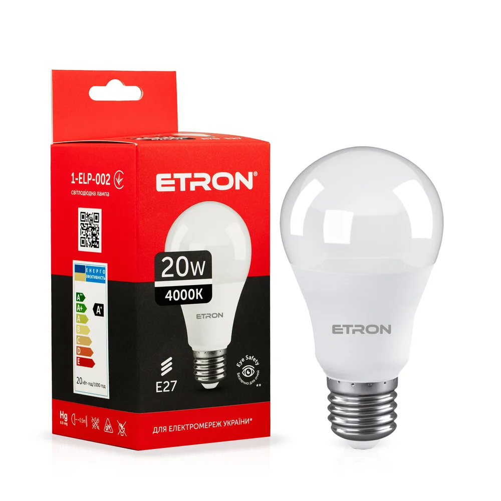 Світлодіодна LED лампа ETRON 20W A70 4000K E27 денне світло 1-ELP-002