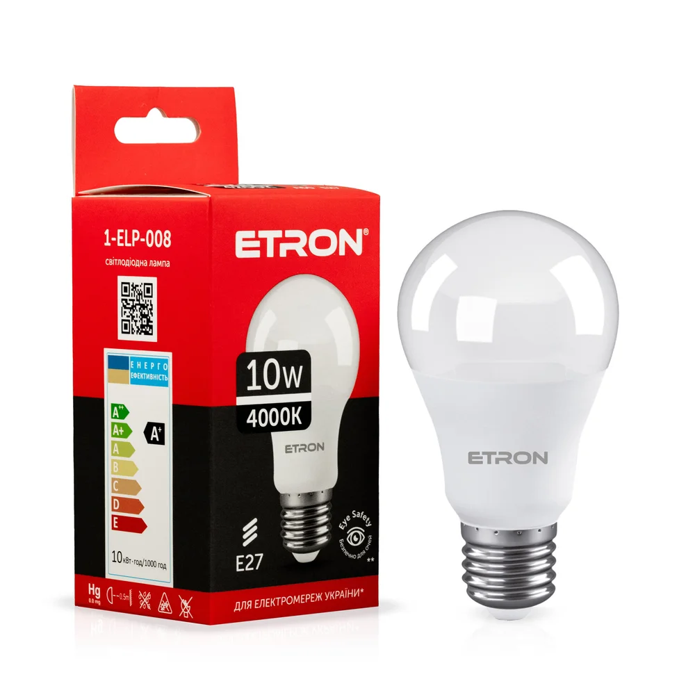 Світлодіодна LED лампа ETRON A60 1-ELP-008 10W 4000K E27 денне світло